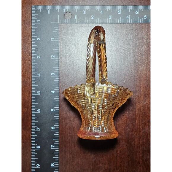 Vintage Yellowish-orange Glass Miniature Basket (Manufacturing Defects) - Picture 9 of 9